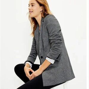 LOFT Houndstooth Boyfriend Blazer 4P, Black, Charcoal, Chic